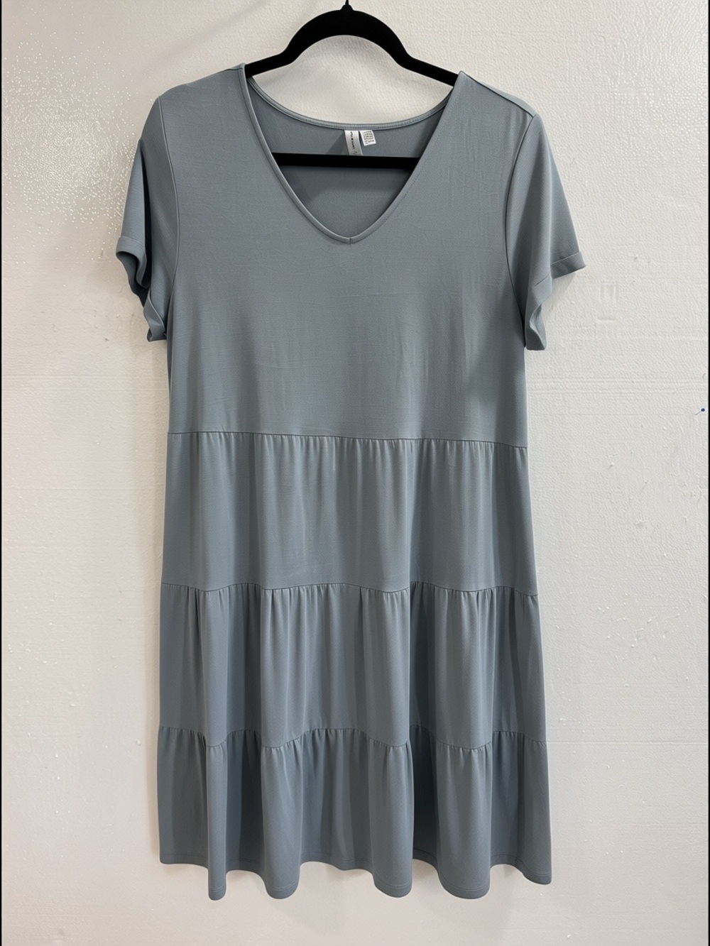 Cable & Gauge Gray Blue Tiered Babydoll Dress V-Neck Short Sleeve Women’s Size L - Picture 2 of 7